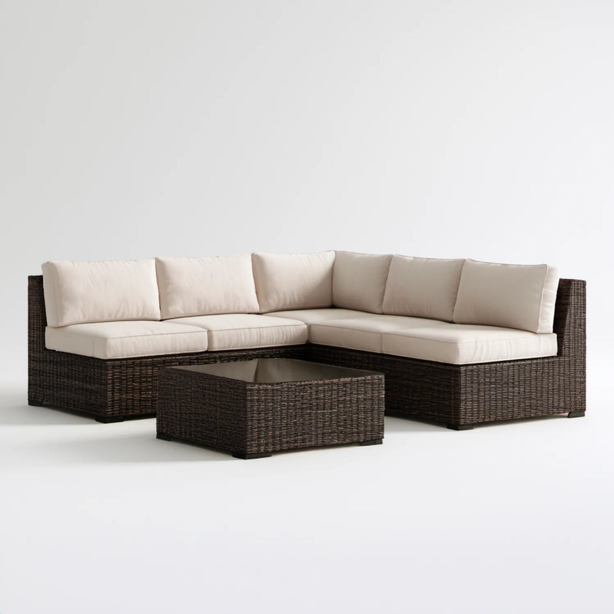 Narożny zestaw ogrodowy z technorattanu 220 × 220 cm, Brązowy/Beżowy/Czarny