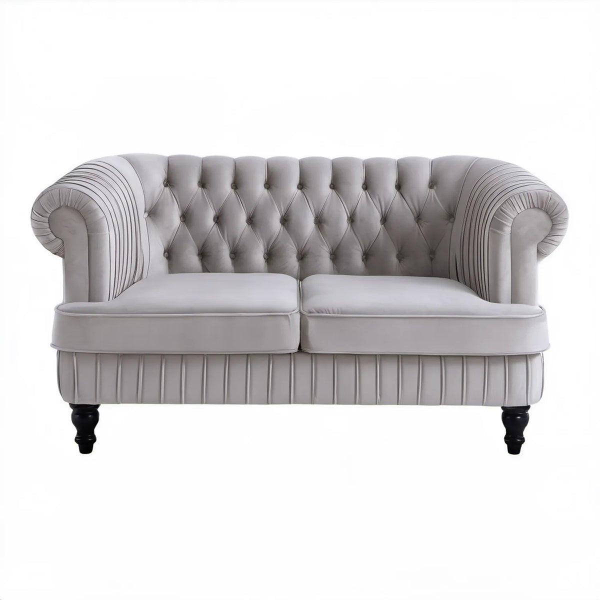 Dwuosobowa sofa Chesterfield jasnoszara 180 x 90 x 75 cm z aksamitu poliestrowego