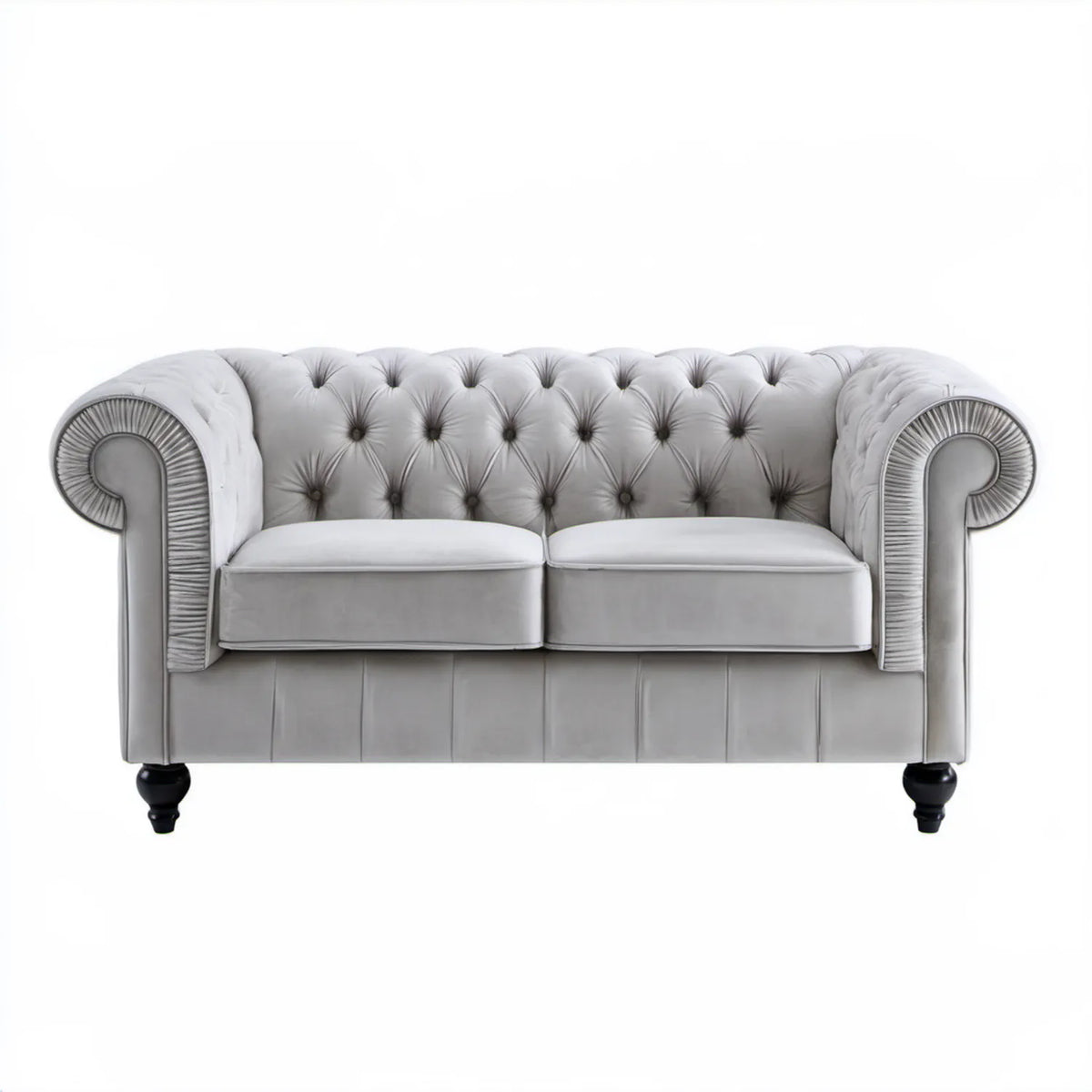 Dwuosobowa sofa Chesterfield z aksamitu poliestrowego, jasnoszara/czarna, 165 x 90 x 75 cm