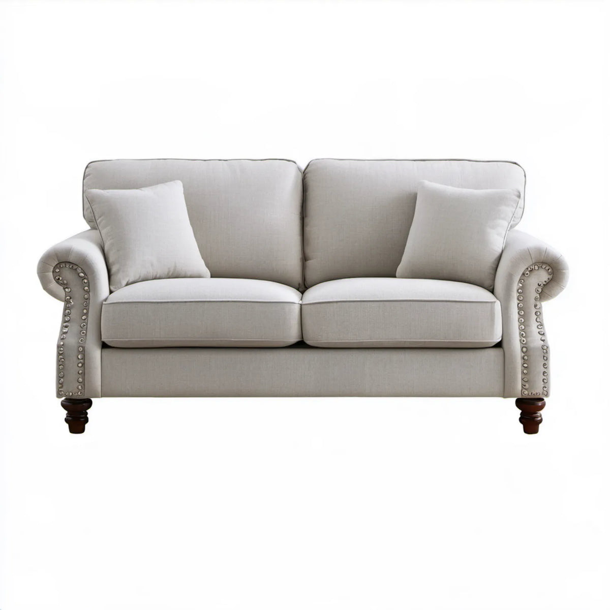 Beżowa sofa dwuosobowa tapicerowana 160 x 90 x 90 cm