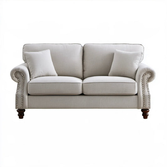 Beżowa sofa dwuosobowa tapicerowana 160 x 90 x 90 cm