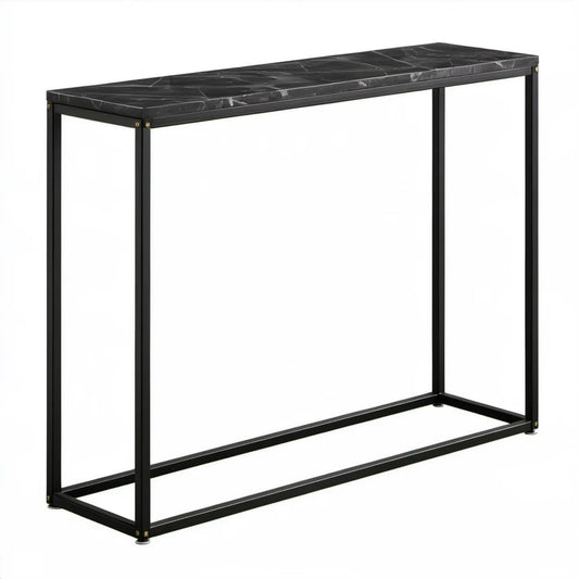 Czarna konsola z blatem w dekorze marmuru 120 x 30 x 80 cm
