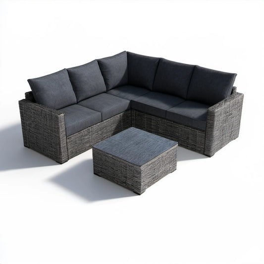 Ogrodowy narożnik modułowy z technorattanu PE antracytowo-szary 210 × 210 × 70 cm ze stolikiem 70 × 70 × 35 cm