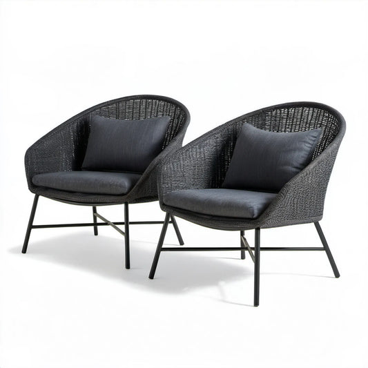 Zestaw 2 czarnych foteli ogrodowych z technorattanu PE 75 x 70 x 78 cm