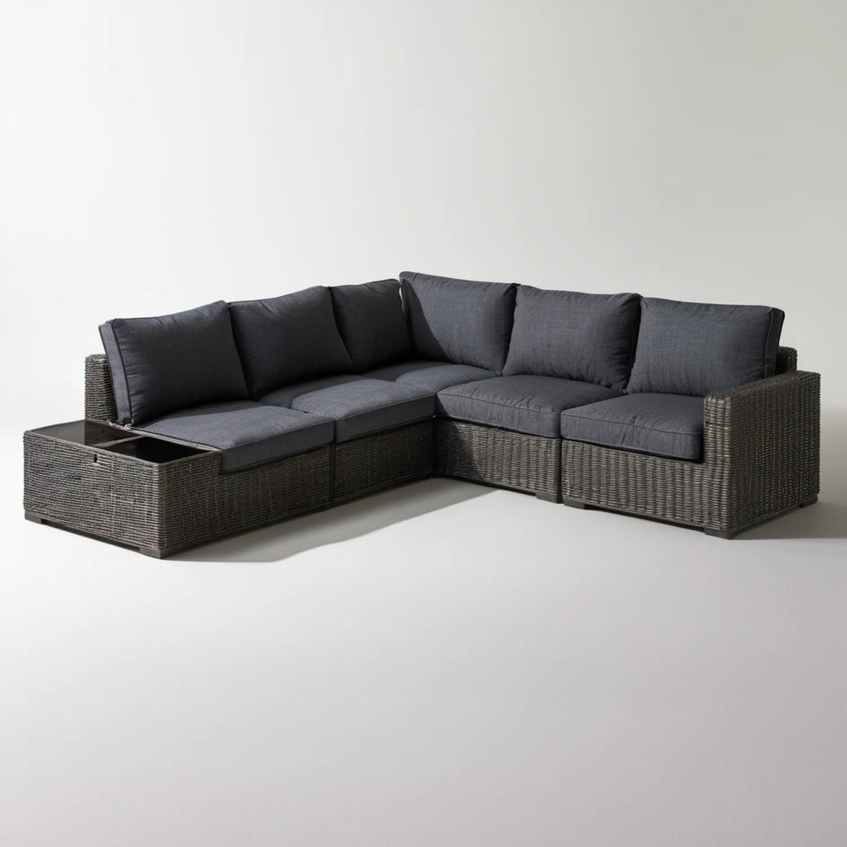 Modułowa narożna sofa ogrodowa z technorattanu w kształcie L, grafitowo-czarna, 250 x 200 x 75 cm