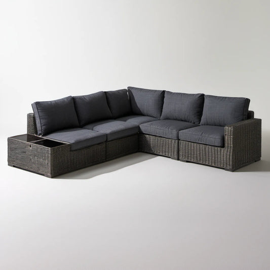 Modułowa narożna sofa ogrodowa z technorattanu w kształcie L, grafitowo-czarna, 250 x 200 x 75 cm