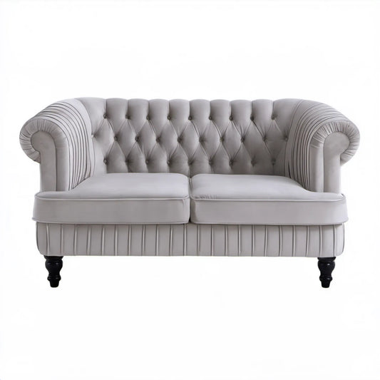 Dwuosobowa sofa Chesterfield jasnoszara 180 x 90 x 75 cm z aksamitu poliestrowego
