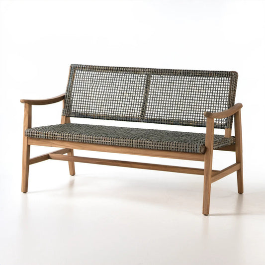 Ławka ogrodowa dwuosobowa brązowo-szara 120 x 65 x 80 cm z litego drewna akacjowego i plecionki PE