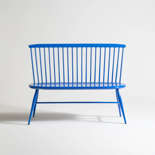 Niebieska metalowa ławka ogrodowa 120 x 55 x 85 cm